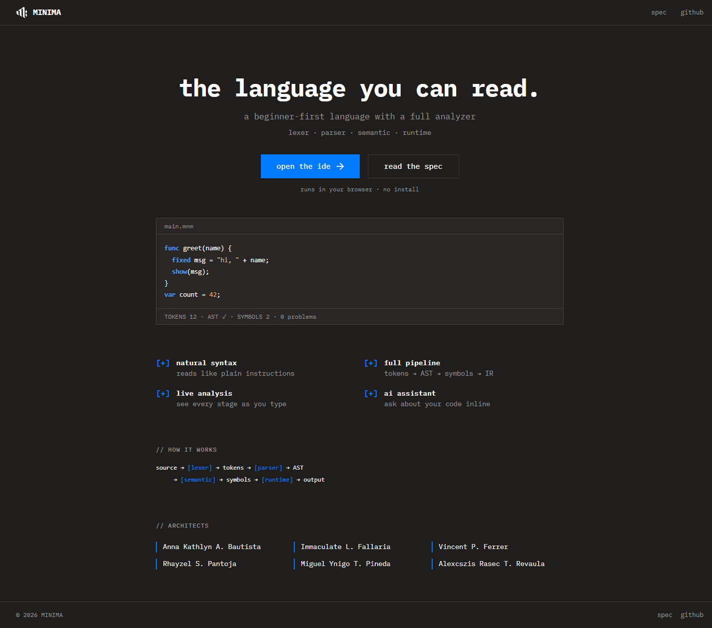 Minima Compiler & IDE — screenshot 2