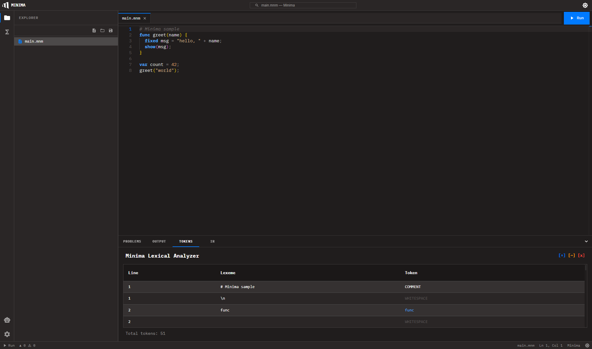 Minima Compiler & IDE — screenshot 1