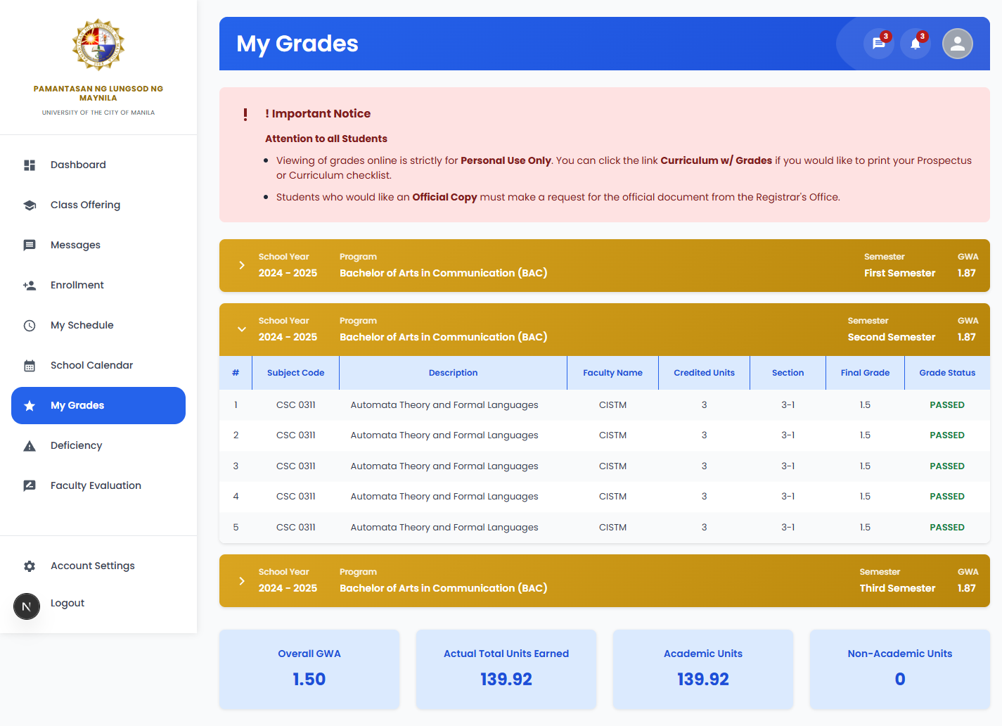 AIMS Redesign — PLM Student Portal — screenshot 3